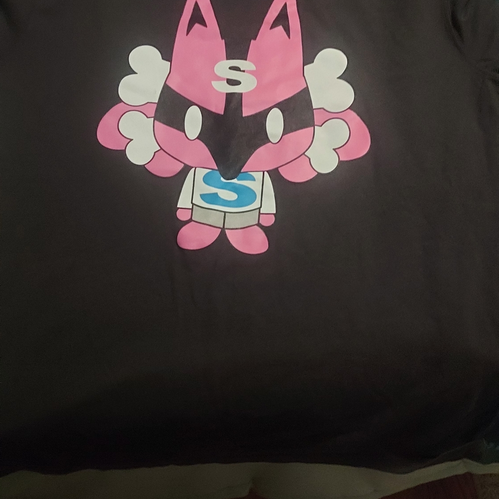 Black and Pink Short Sleeve Tee with Cartoon Design